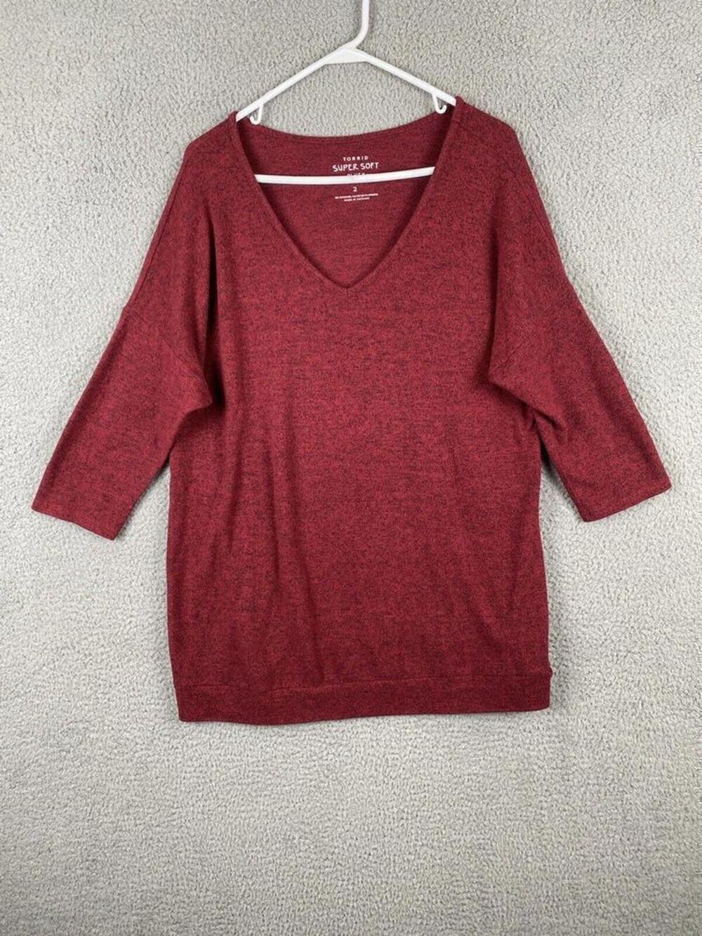 Torrid Shirt Womens 2X Red 3/4 Sleeve  Super Soft  Plush Tunic